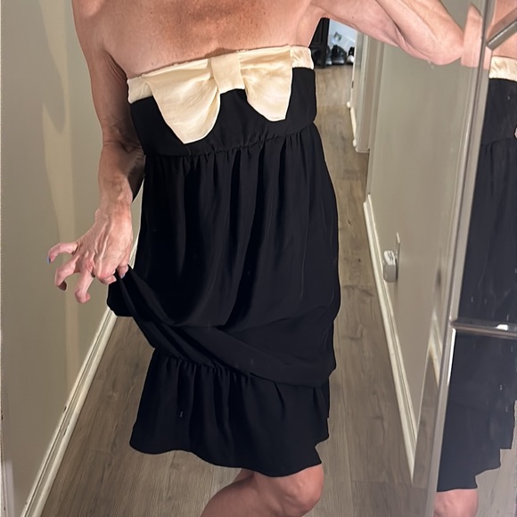 Zara Black Strapless bubble dress with silky ivory champagne bow in front - Picture 7 of 11